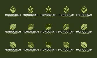 une collection de logos monogrammes avec des formes de feuilles. prime de vecteur. vecteur