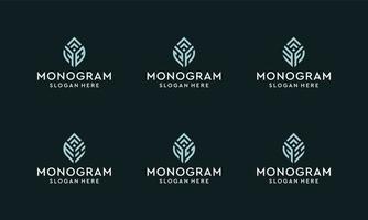 une collection de logos monogrammes avec des formes de feuilles. prime de vecteur. vecteur