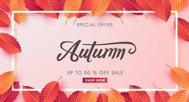 mise en page de fond de vente d'automne décorer avec des feuilles vecteur