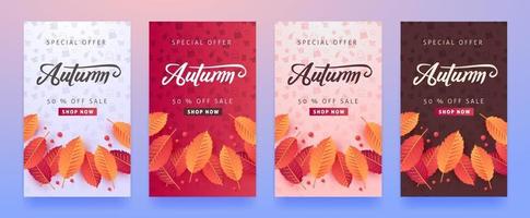 mise en page de fond de vente d'automne décorer avec des feuilles vecteur