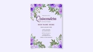 modèle de carte d'invitation flyer floral célébration d'anniversaire de quinceanera vecteur