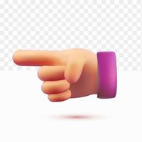 3D mains pointant du doigt. un doigt. style de bande dessinée vecteur