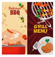 délicieux menu de grillades avec four et viandes vecteur