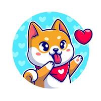 content shiba inu chien portant écharpe avec l'amour dessin animé vecteur icône illustration. animal la nature icône concept isolé prime vecteur. plat dessin animé style