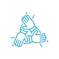 eps10 vecteur Trois mains soutien chaque autre ligne art icône, concept de travail en équipe symbole isolé sur blanc Contexte