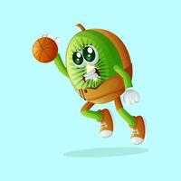 kiwi personnage tremper une basketball vecteur