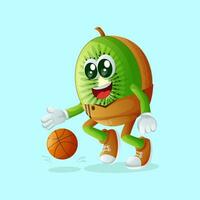 kiwi personnage dribble une basketball vecteur