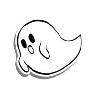 vecteur illustration de Halloween peu fantôme huer. dessin animé ligne sur blanc silhouette et gris ombre.