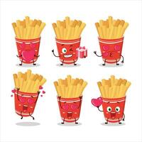tasse de français frites dessin animé personnage avec l'amour mignonne émoticône vecteur