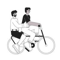 copains équitation sur bicyclette monochromatique plat vecteur personnages. vélo pour deux personnes. Extérieur activité. modifiable mince ligne plein corps gens sur blanche. Facile bw dessin animé place image pour la toile graphique conception