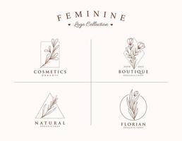 beaux modèles de collection de logos féminins et botaniques dessinés à la main vecteur