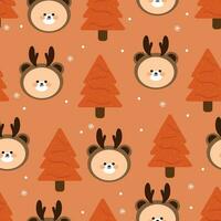 mignonne dessin animé ours et Noël des arbres sans couture modèle, avec Noël illustrations. mignonne animal fond d'écran pour cadeau emballage papier vecteur