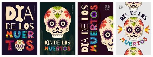 ensemble d'affiches mexicaines du jour des morts. dia de los muertos vecteur