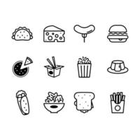 jeu d'icônes de ligne de restauration rapide. hamburger, hot-dog et sandwich vecteur