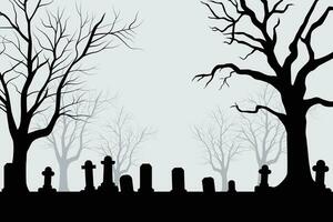 Halloween silhouette Contexte avec des arbres, pierres tombales, cimetière dans forêt. vecteur