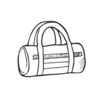 main tiré des sports sac esquisser symbole isolé sur blanc Contexte. vecteur des sports sac dans branché style. accessoires et sport équipement main dessin croquis éléments