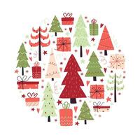 Noël vecteur composition avec Noël des arbres et cadeaux dans une cercle.