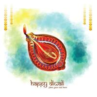 illustration de diya brûlant à l'aquarelle sur fond de célébration de joyeux diwali vecteur