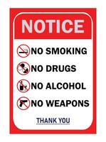 vecteur non fumeur, non drogues, non alcool, non armes interdiction signe symbole ensemble.