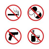 vecteur non fumeur, non drogues, non alcool, non armes interdiction signe symbole.