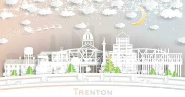 Trenton Nouveau Jersey. hiver ville horizon dans papier Couper style avec flocons de neige, lune et néon guirlande. Noël et Nouveau année concept. Père Noël claus sur traîneau. Trenton paysage urbain avec Repères. vecteur