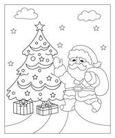 coloration page de une décoré Noël arbre avec cadeaux. vecteur noir et blanc illustration sur blanc Contexte.