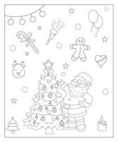 coloration page de une décoré Noël arbre avec cadeaux. vecteur noir et blanc illustration sur blanc Contexte.