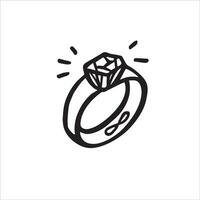 dans cette noir et blanc griffonnage, un exquis engagement bague est orné avec un éternité symbole, représentant éternel l'amour et engagement. vecteur illustration.