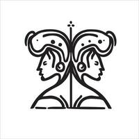vecteur griffonnage de jumeaux, incorporant le curieuse et adaptable la nature de Gémeaux. noir et blanc illustration de Gémeaux étoile signe. une représentation de intellectuel exploration et social charme.