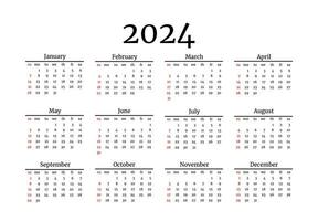 calendrier pour 2024 isolé sur une blanc Contexte. dimanche à lundi, affaires modèle. vecteur illustration