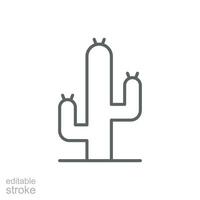 cactus icône. Facile contour style. désert usine, soleil, vide, saguaro cactus, la nature concept. mince ligne symbole. vecteur illustration isolé. modifiable accident vasculaire cérébral.