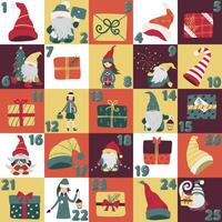 Noël avènement calendrier avec main tiré de fête éléments. gnomes, Père Noël Chapeaux, cadeaux. Noël affiche vecteur