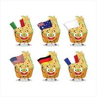 la glace crème melon tasse dessin animé personnage apporter le drapeaux de divers des pays vecteur