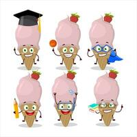 école étudiant de la glace crème fraise dessin animé personnage avec divers expressions vecteur