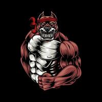 bouledogue mascotte logo avec gros bodybuilder corps vecteur