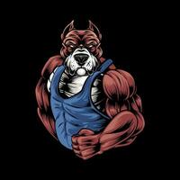 bouledogue mascotte logo avec gros bodybuilder corps vecteur