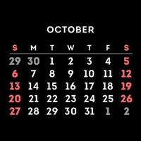 octobre 2024 mois calendrier. vecteur illustration.