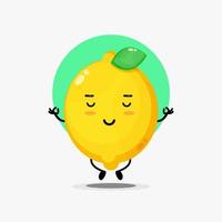 personnage de citron mignon méditant dans une pose de yoga vecteur