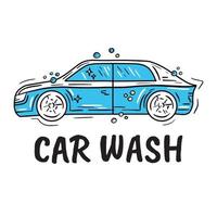 logo de lavage de voiture avec des bulles dans un style doodle vecteur