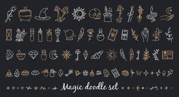 un ensemble magique et de sorcellerie d'icônes de style doodle