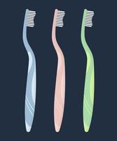 ensemble de brosses à dents bleu, rouge, vert, outils de soins bucco-dentaires vecteur