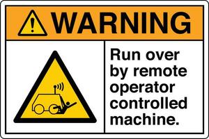 ansi z535 sécurité signe marquage étiquette symbole pictogramme normes avertissement courir plus de par éloigné opérateur maîtrisé machine avec texte paysage blanc vecteur