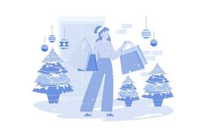 femme fait du shopping pour les vacances de noël vecteur