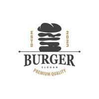 Burger logo vite nourriture conception, chaud et délicieux nourriture vecteur modèle illustration