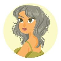 avatar court coiffure gris femme Humain plat élément profil pour social médias tête femelle la personne Jeune beauté personnage vecteur