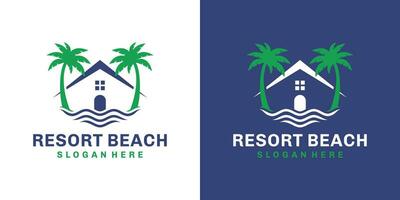 Accueil rester ou Hôtel logo conception modèle. tropical plage avec paume arbre conception graphique vecteur illustration. symbole, icône, créatif.