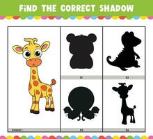 trouver le correct ombre éducatif ombre rencontre Jeu feuille de travail pour des gamins dessin animé vecteur illustration