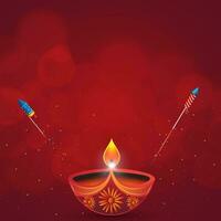 content diwali Festival Contexte avec diya et pétards sur rouge bokeh Contexte. vecteur