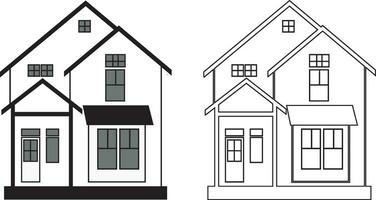 maison de face vue dans plat et ligne style, isolé chalet et réel biens bâtiment, vecteur illustration