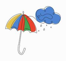 parapluie ligne art. nuage, nuage, pluie. l'automne bannière. l'automne saison, pluvieux temps. contour vecteur dessin isolé Contexte.